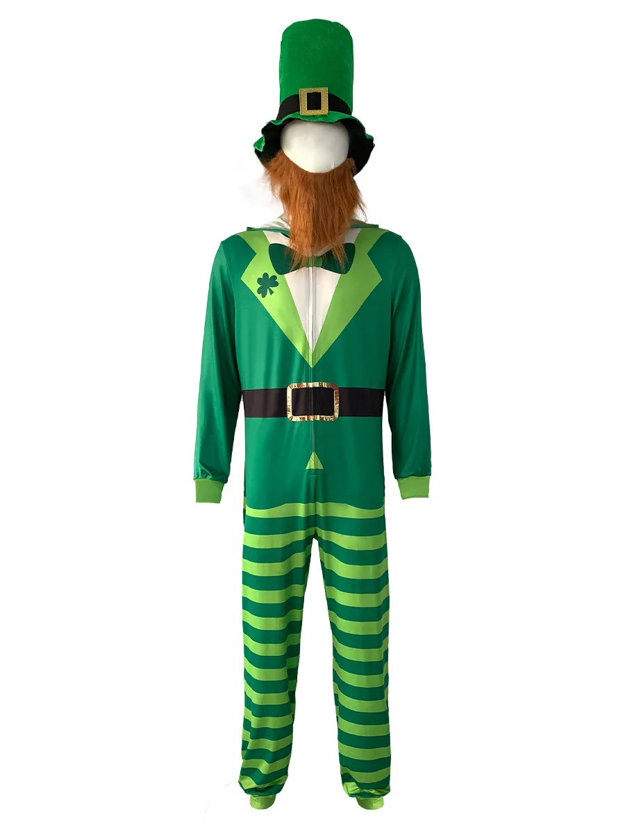 Ireland Day Leprechaun Cosplay Green Clover suit Costume Halloween Group Performance Suit for adult