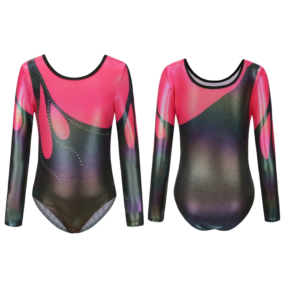 Girls' dance costumes Long sleeved Sparkly Tumbling Girls' Gymnastics Clothing Fashion Gymnastics Clothing 5-12Y.