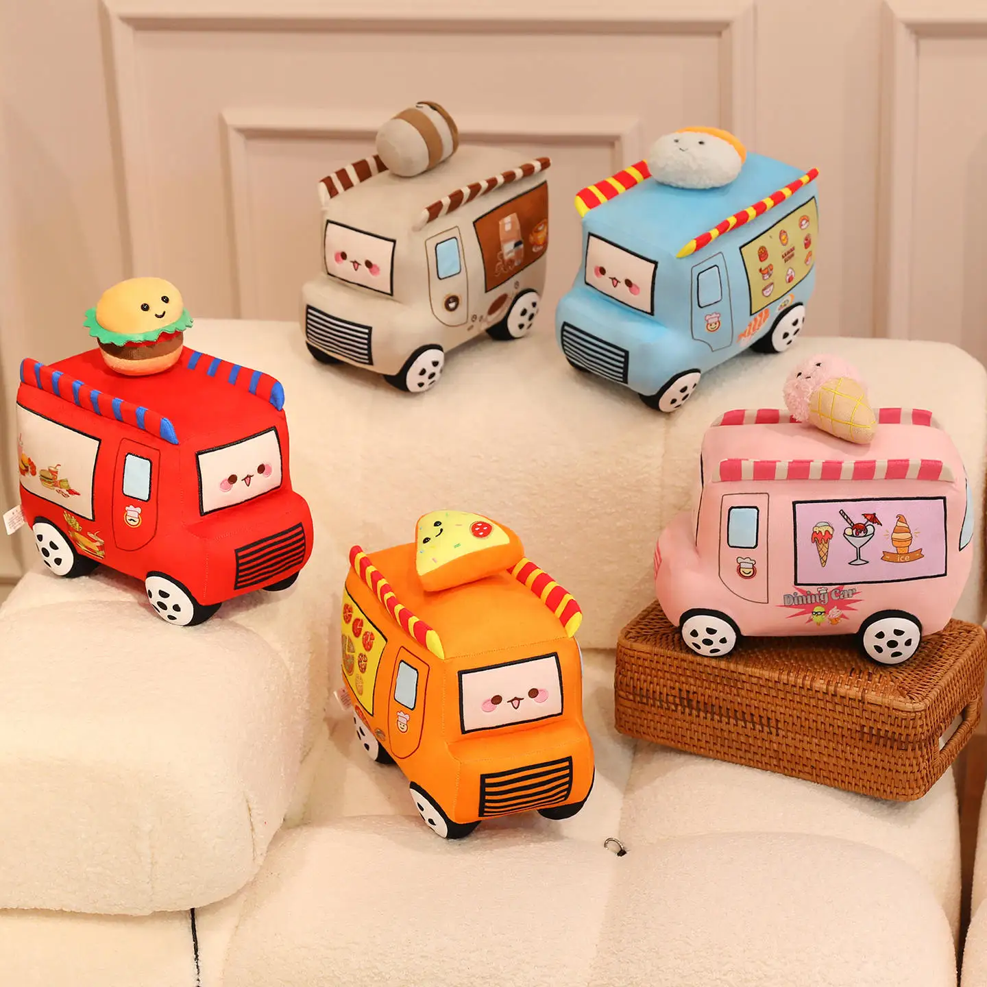

Cute Food Truck Plush Toys Stuffed Ice Cream Burger Truck Throw Pillow Plushies Doll Home Decor Birthday Gift for Kids Girls