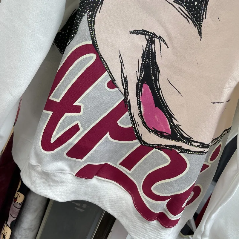 العلامة التجارية العصرية النمط الأوروبي طويلة الأكمام البلوز معطف الثقيلة التطريز الكرتون منتصف طول أعلى كبيرة الحجم الكرتون هوديس سترة