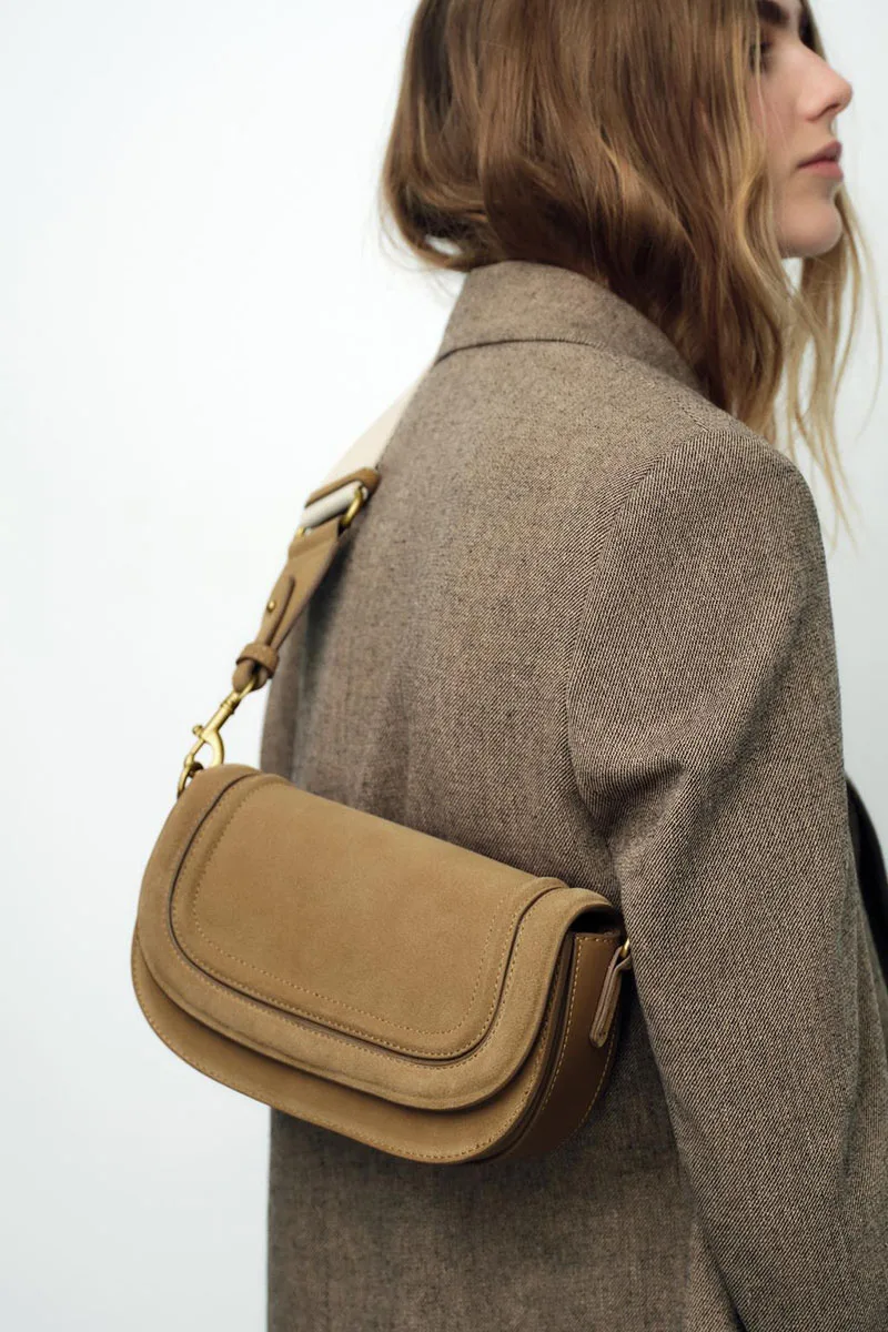 

Vintage Faux Suede Saddle Women Shoulder Bags Designer Wide Strap Crossbody Bag Trend Autumn and Winter Small Flap Female Purse