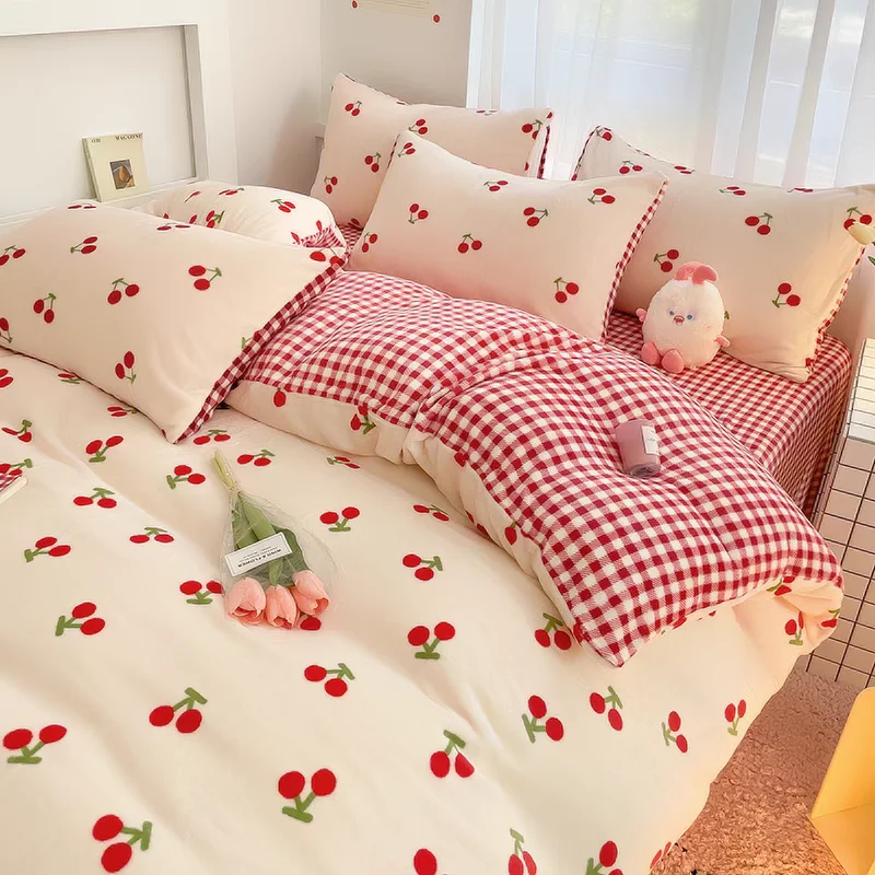 Ins Heart Duvet Cover Set New No Filler Flat Sheet Pillowcases Floral Single Double Full Size Soft Home Totel Bedspread