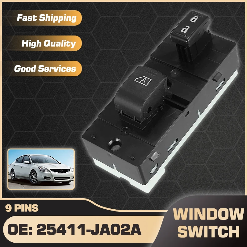 

25411-JA02A Passenger Side Car Power Window Switch Button For Nissan Altima Sedan 2007 2008 2009 2010 2011 2012 4 Door 9 Pins