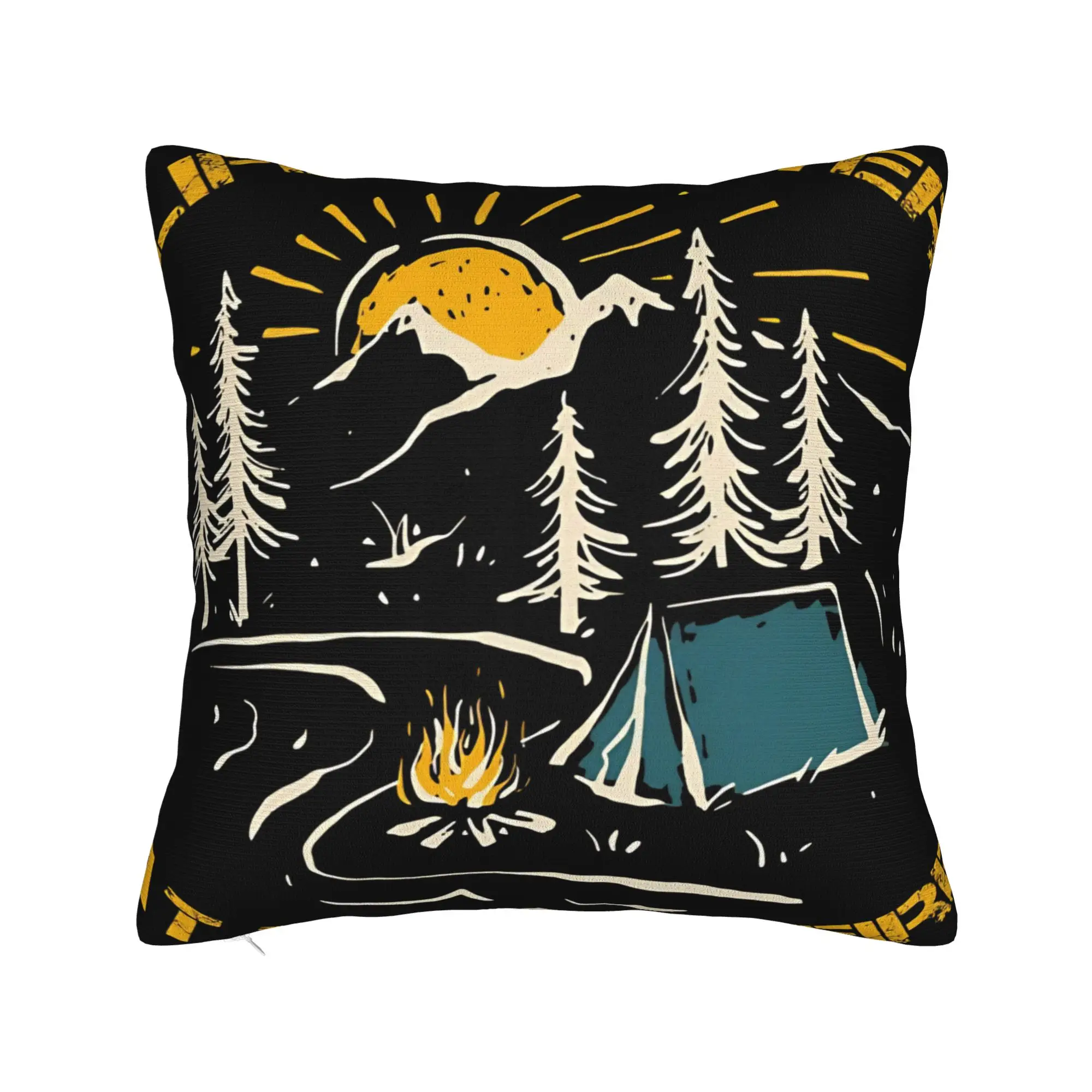 Camping is My Therapy Pillow Cover  Retro Trendy Pillow Case For Living Room Sofa Graphic Cushion Cover Birthday Present