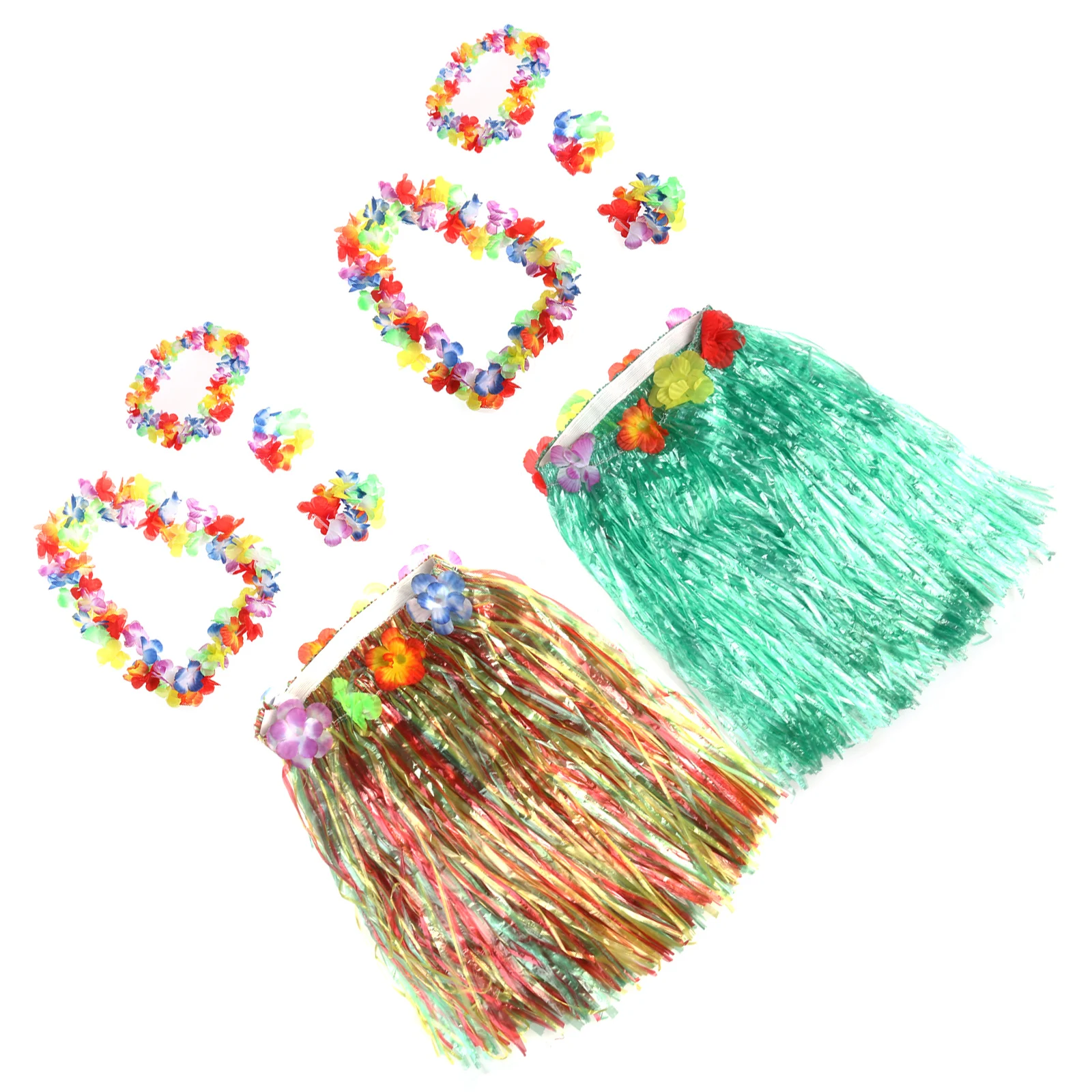 

Children Wreath Grass Skirt Suit Hawaiian Luau Party Costume 2 Sets Girls Tropical Accessories Plastic Flower Bracelets