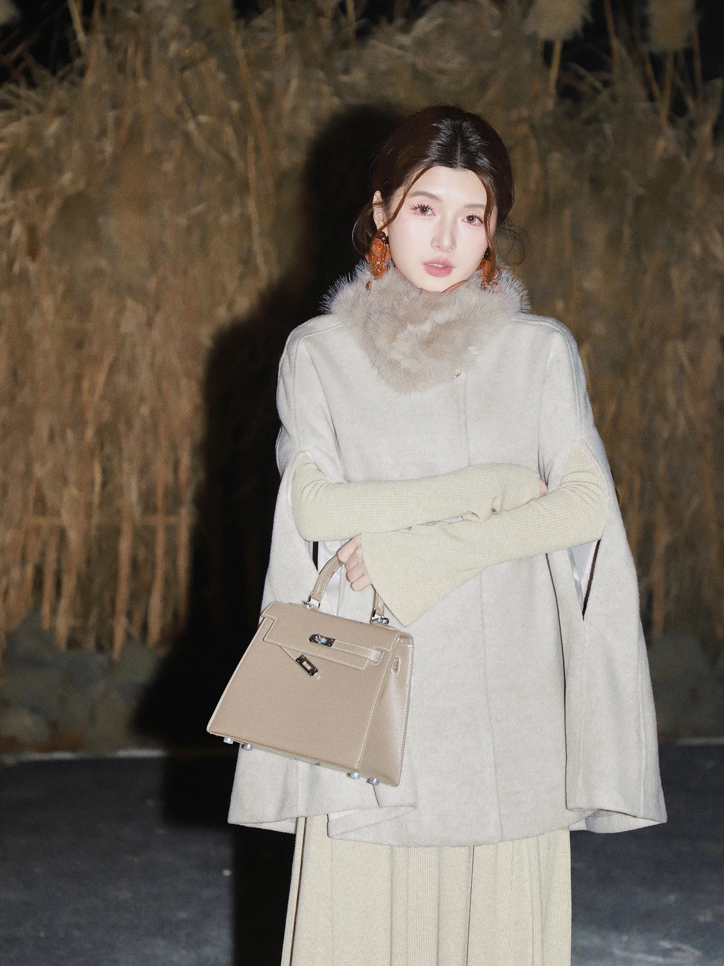 

Пальто-накидка женское зимнее ChuQing Independent Miu Series, двустороннее шерстяное, новое, элегантное, в стиле ретро, с отложным воротником, длинное, с длинными рукавами