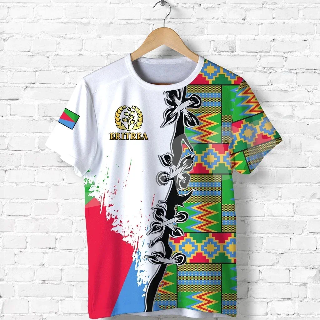 Custom Name Eritrea Africa Country Flag Tribe Retro Tattoo Harajuku 3DPrint Summer Vintage Casual Tee Short Sleeves T-Shirts X2