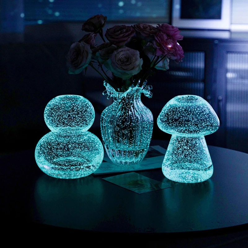 Creative Luminous Fluorescent Glacier Vase Glass Transparent Flower Arrangement Rose Flowers Living Room Table Ornaments