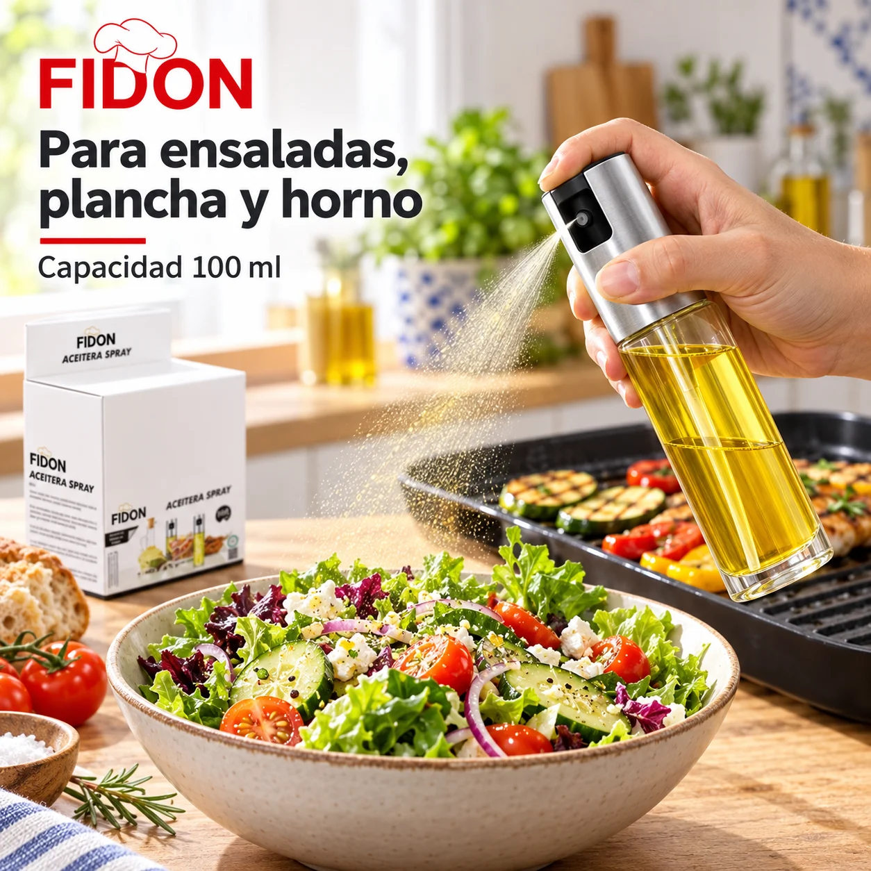 Pulverizador de aceite de vidrio de 100ml, botella pulverizadora de aceite de pulverización fina para el hogar, botella de condimento para cocina, botella pulverizadora de aceite para barbacoa, pulverizador de aceite de oliva para cocinar, para ensaladas, barbacoa, cocina y repostería.