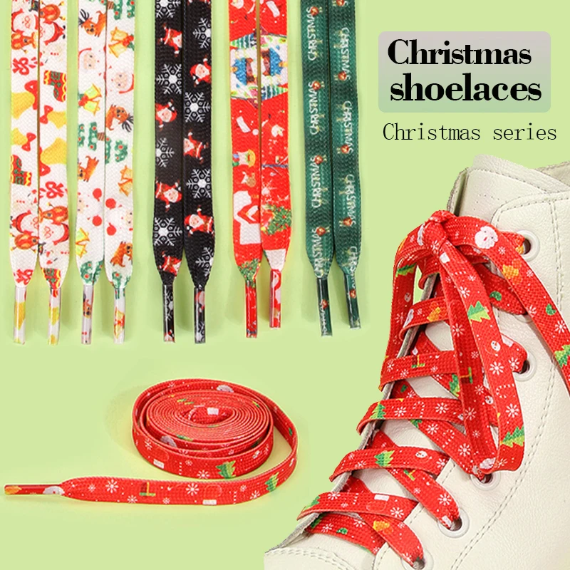（2pairs）Christmas carnival shoelaces suitable for men's and women's casual shoes, winter printed Christmas series creative gifts