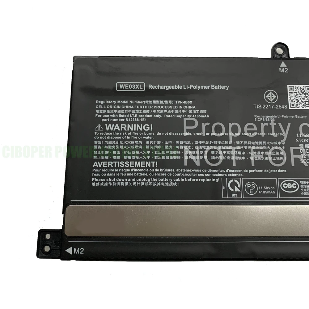 CP Laptop Battery WE03XL 11.58V/51Wh/4185mAh For TPN-IB0X N42575-005 N42388-1E1 N39817-cF1 Notebook