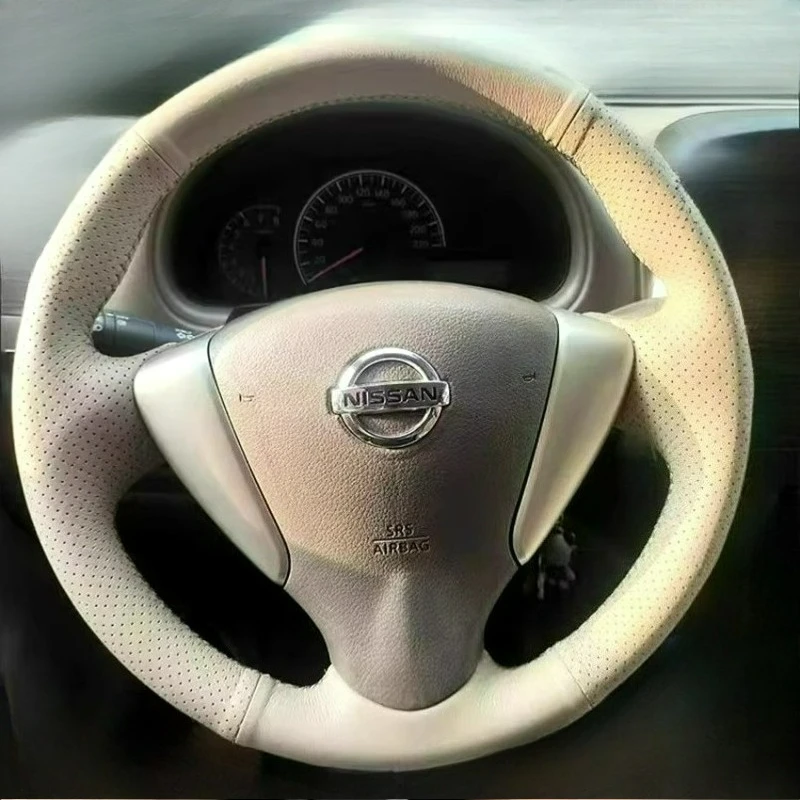 

Чехол на руль автомобиля из бежевой кожи ручной работы для Nissan Note, Serena, Bluebird, Sylphy, RU, Versa Note, NV200