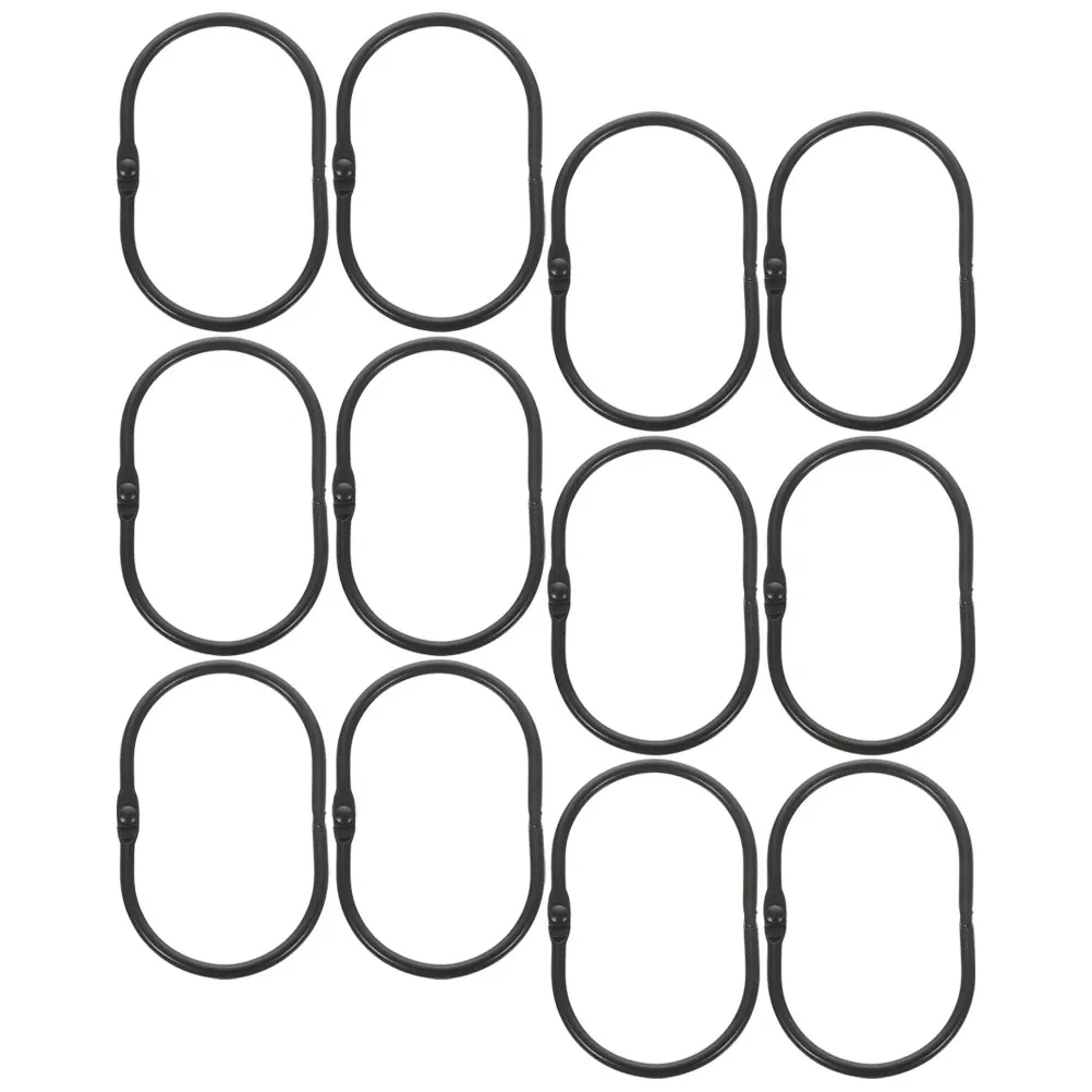 

12Pcs Black Metal Shower Curtain Hooks Oval Rust Resistant Decorative Bath Rings Easy Clean Hanging Accessories For Shower Rod