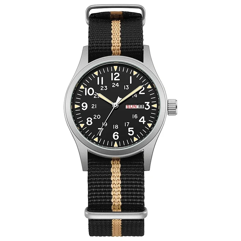 2026New Military Watch Green Luminous 38mm Men's Field Watch 24hr Display Date Function Quartz Movement Vintage Watches