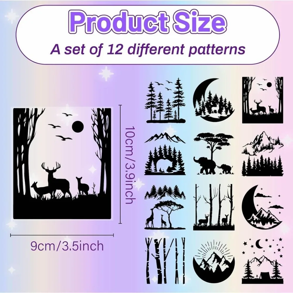12Pcs Forest Mountain Silhouettes Mason Jar Decor Moon Animal Laser Cut Cardboard Scrapbook Cutouts Die Cuts PVC for Crafting