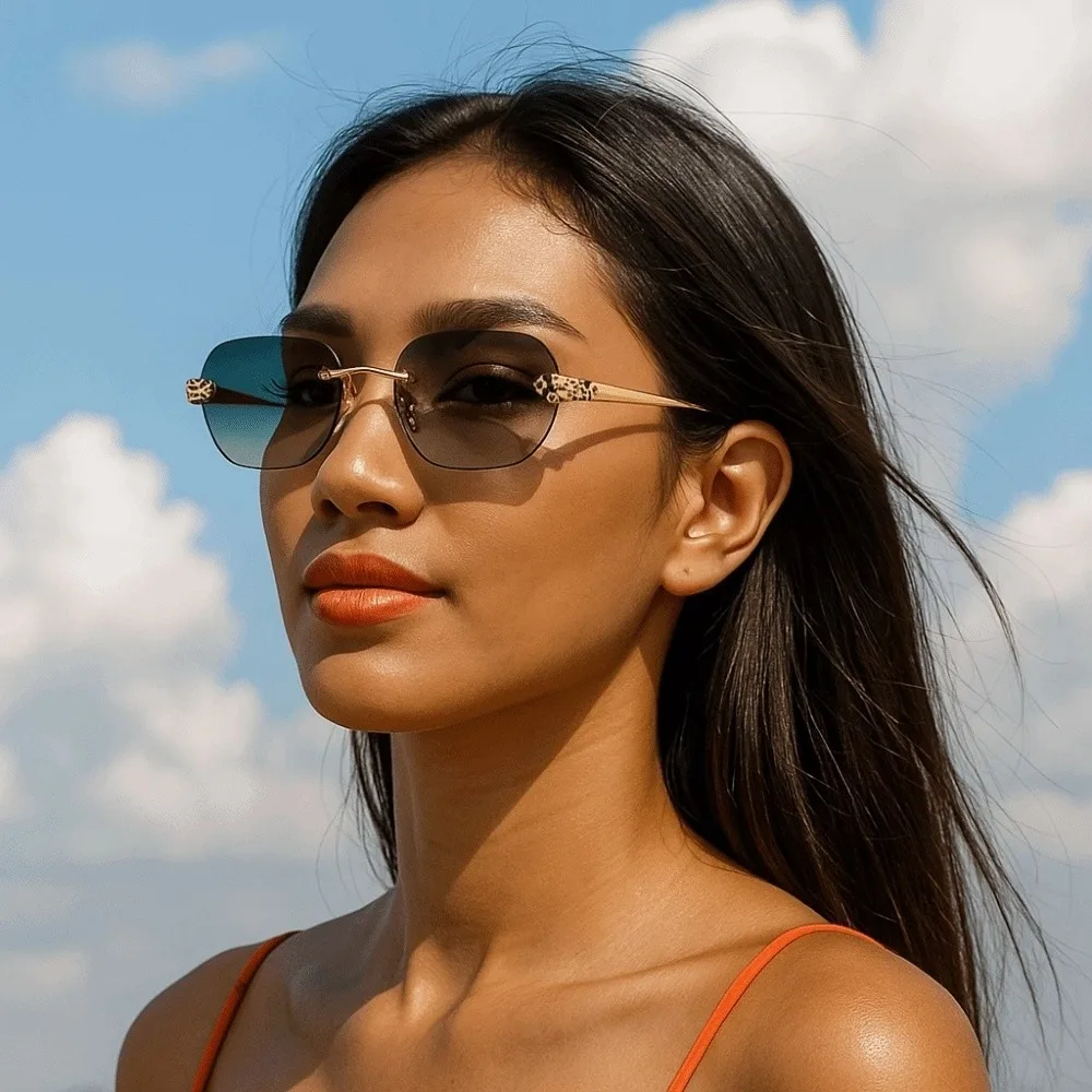 

Lightweight Rimless Oval Sunnies Costume Accessory Alloy Men Polarized Sunglasses Decorative HD Anti Blue Light Glasses Outdoor