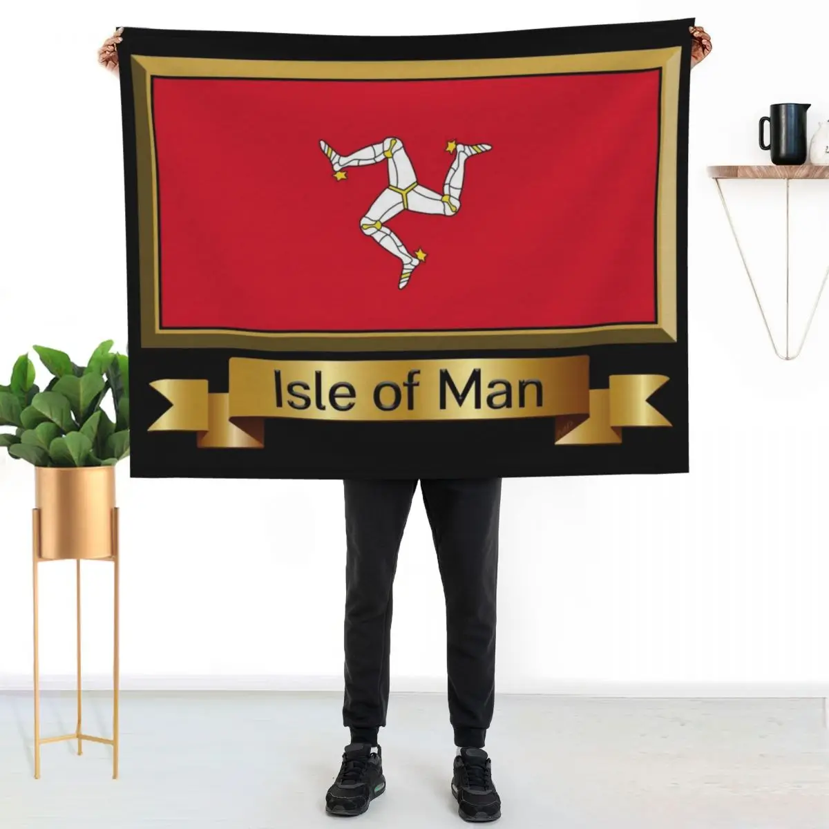 Isle of Man Flag Stickers, Gifts and Products - Named Throw Blanket blankets ands Plaid Sleeping Bag Beach Blankets