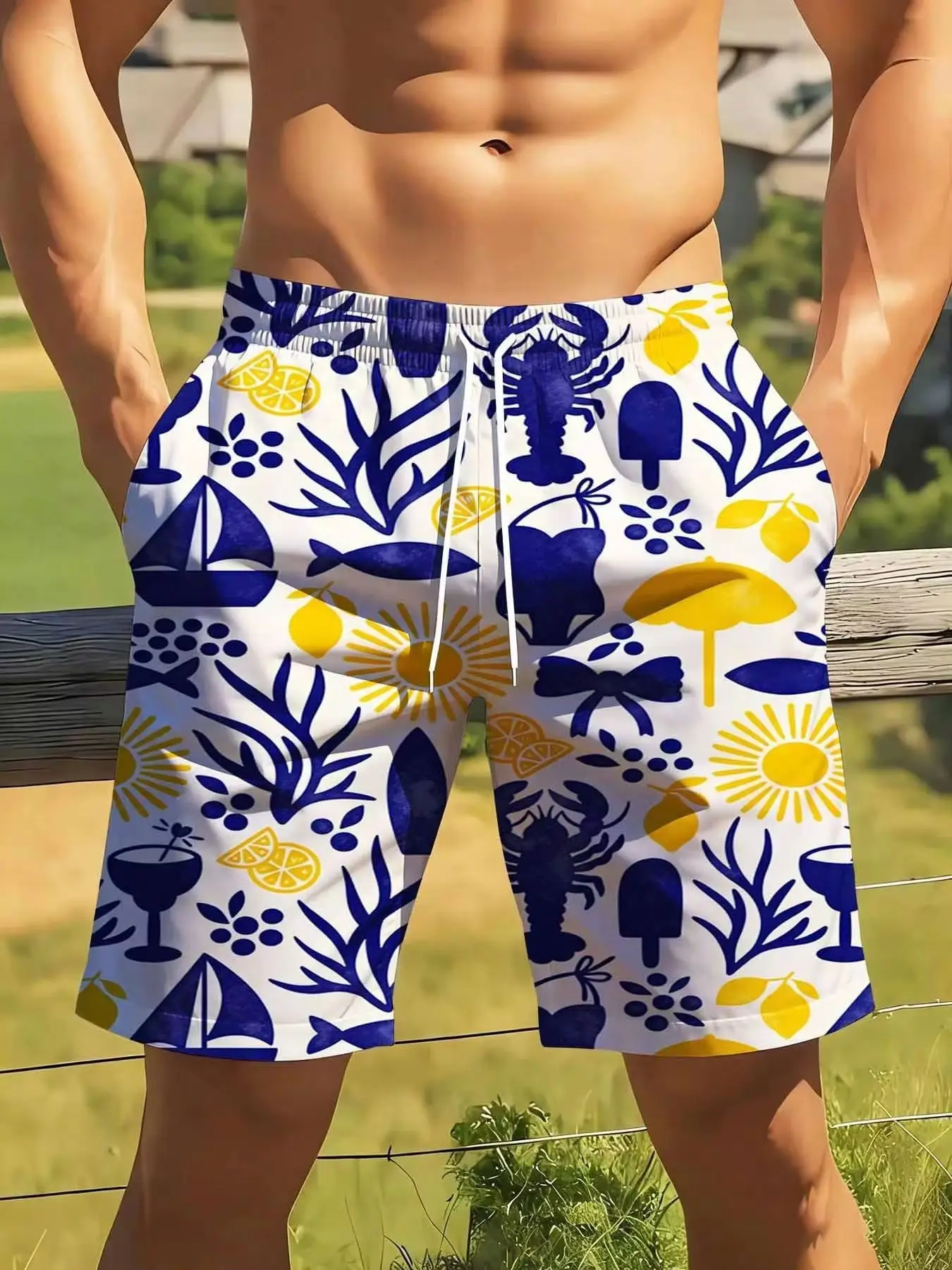 

Men Summer Beach Shorts Nautical Print Swim Trunks Quick Dry Boardshorts For Vacation Pool Party [Plus Size Suitable For Casual Sports Wear]