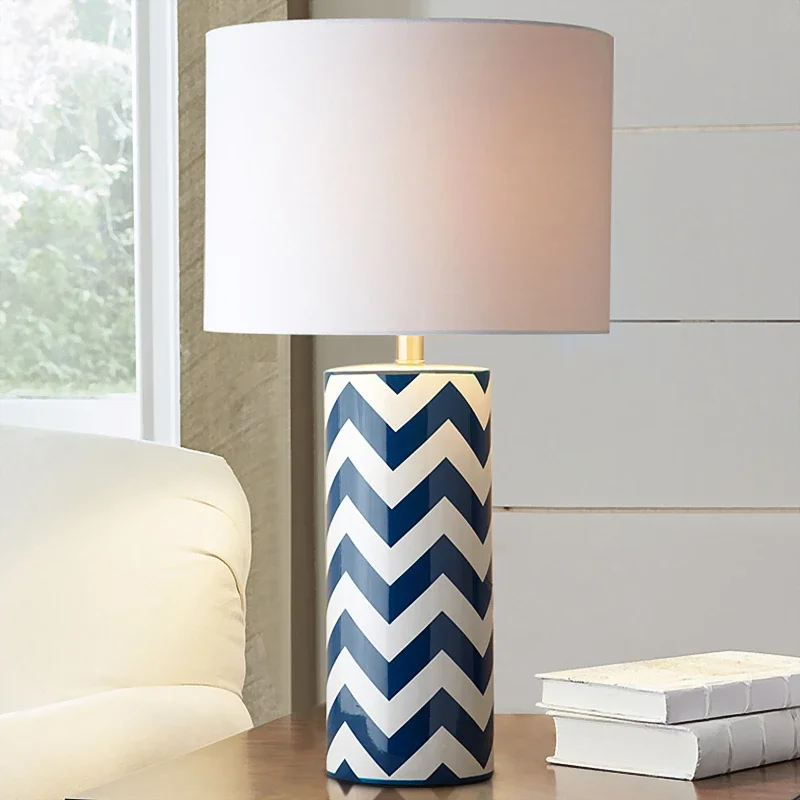 

Modern Nordic Stripe Ceramic Table Lamps E27 Living Room Bedroom Bedside Study LED Decorative Design lights