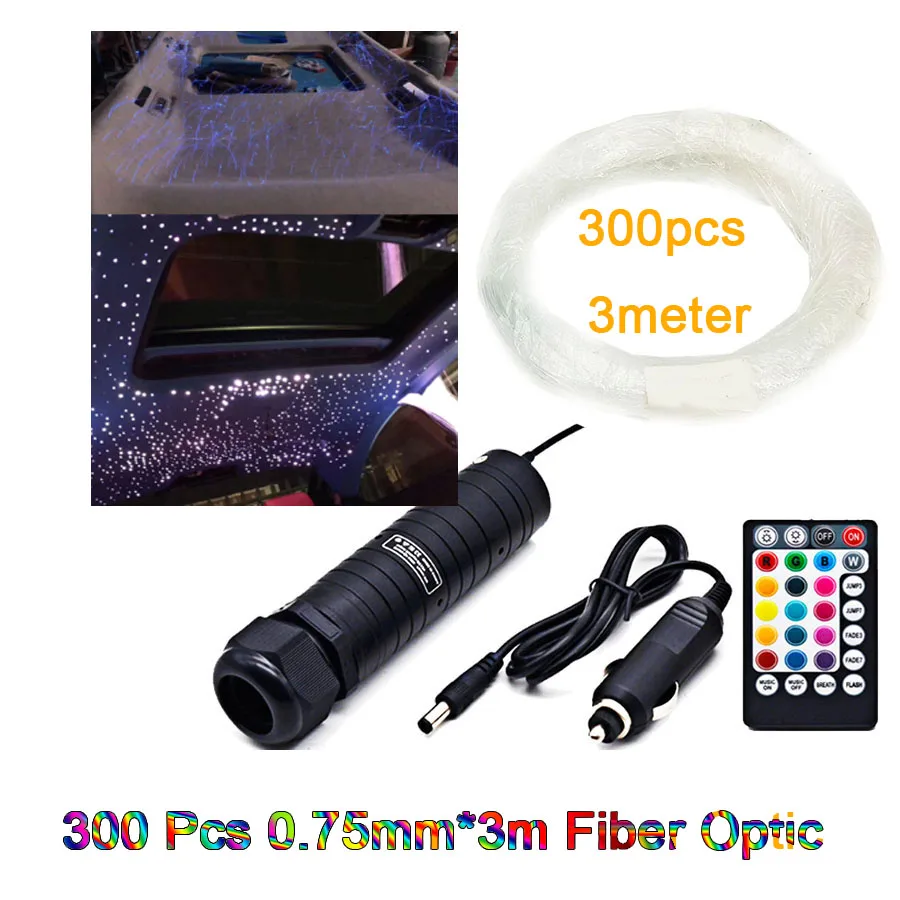 300Pcs 3M RGB LED Fiber Optic Car Roof Star Ceiling Lights RF Remote/APP Control