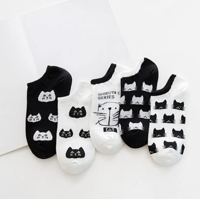 5 Pairs Women Girls Cute Cartoon Cotton Socks Short Summer Ankle Socks