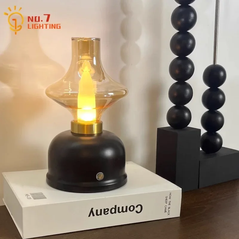Atmosphere Candlestick Charging Table Lamp with Touch Dimming Cream Wind Night Light Bedroom Bedside Restaurant Camping Study