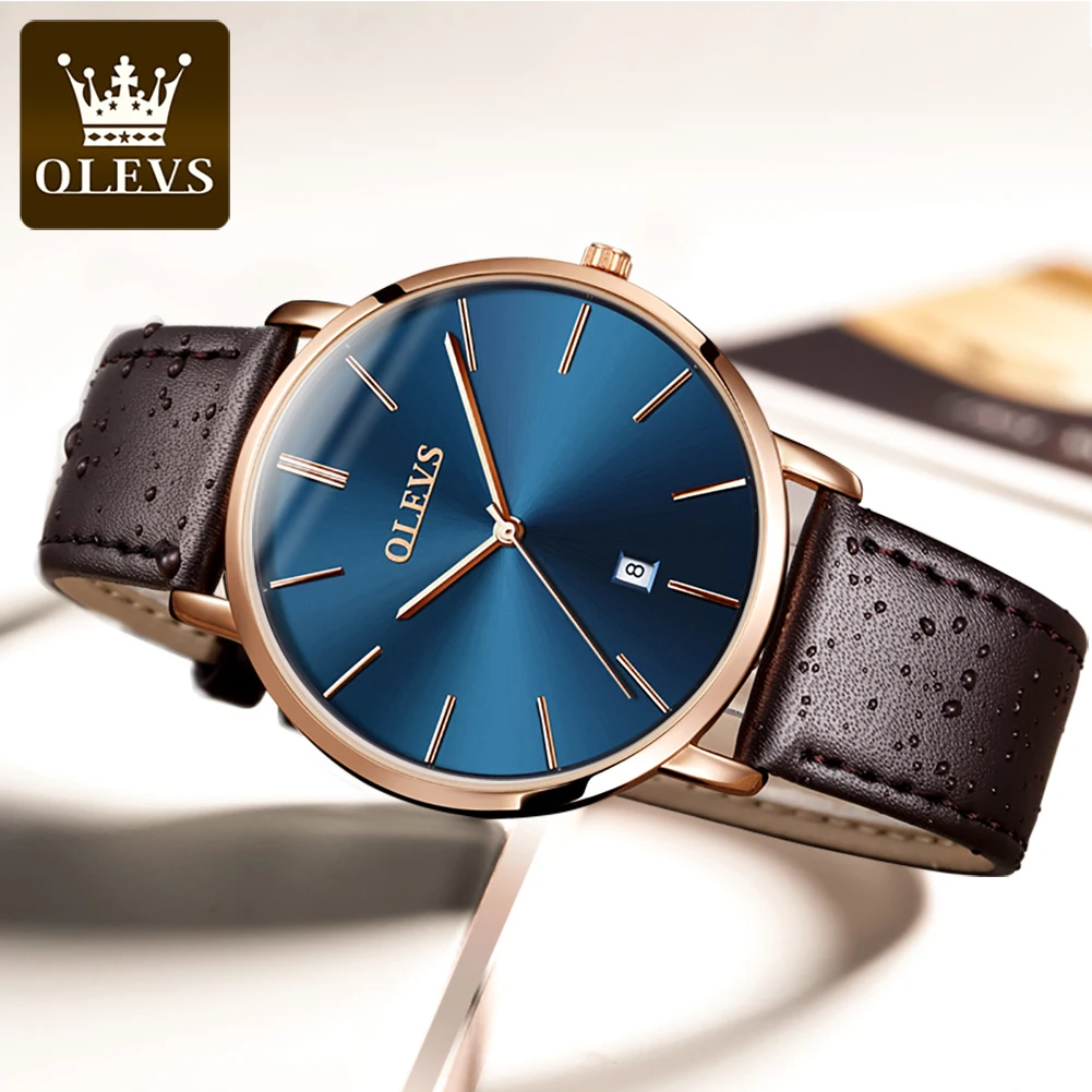 New In OLEVS Quartz Watch for Men Ultra Thin 6.5mm Minimalist Waterproof Date Bussiness Watch Fashion Leather Strap Men\'s Watch