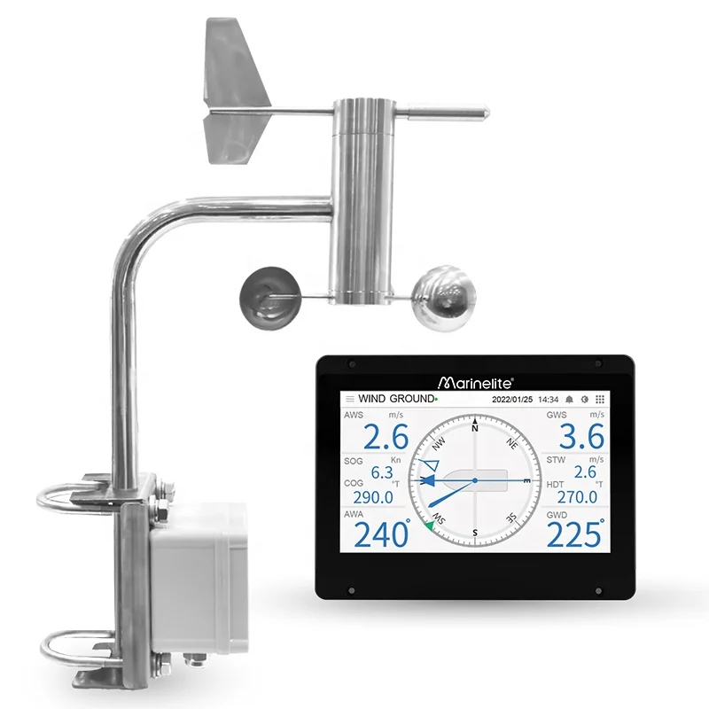 Three-Cup Digital Anemometer with Data Logger Stainless Steel Nautical Weathervane Marine Supplies