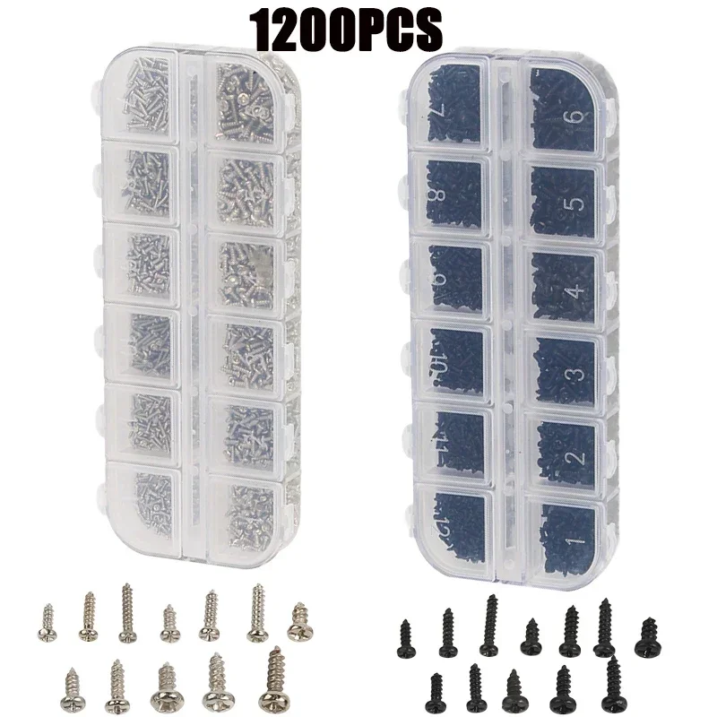 

1200pcs Boxs PC Screws Set Round Head Self-tapping Micro Glasses Screws Laptop Computer Repair Screws Nails Kit M1/1.2/1.4/1.7