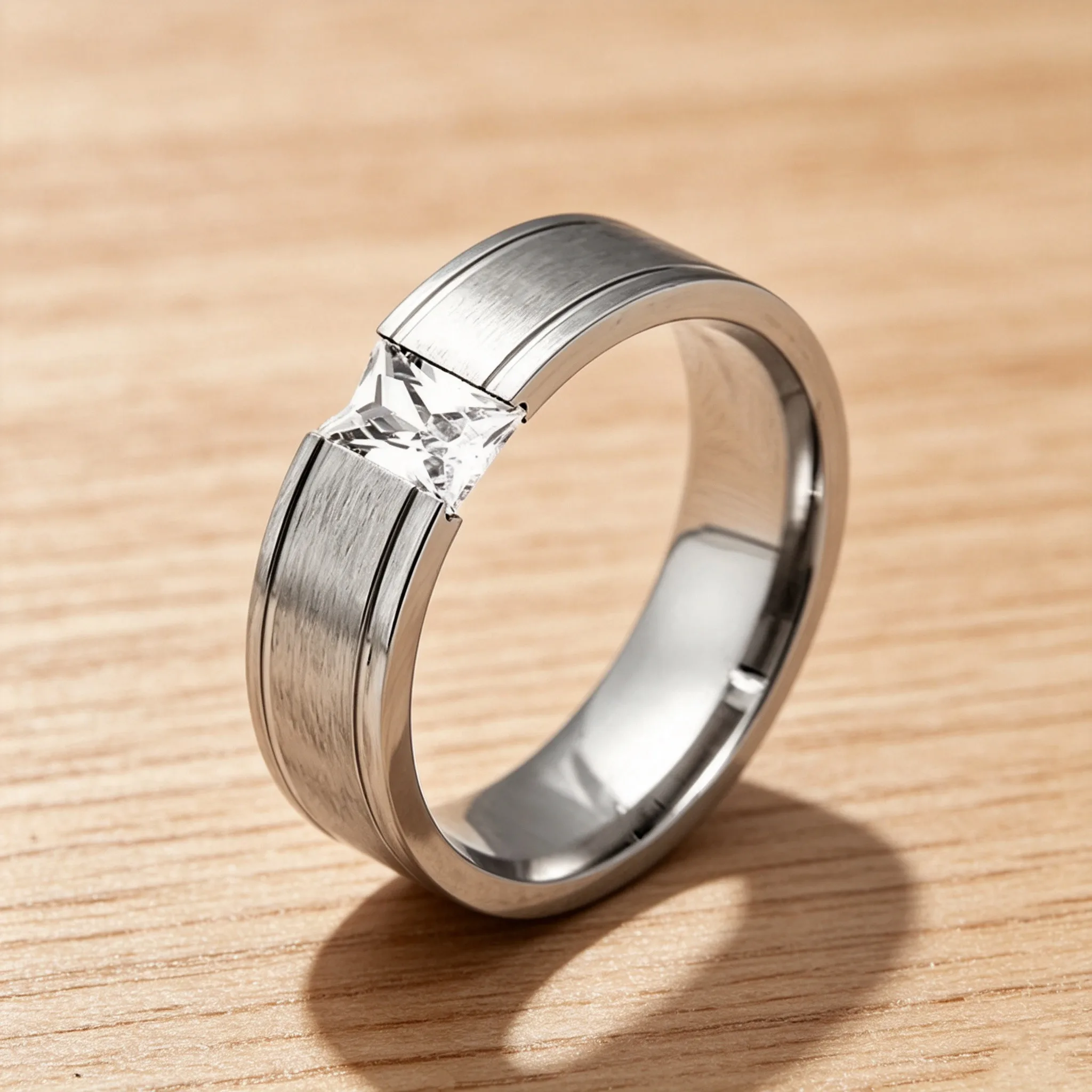 Never Fade 6mm Stainless Steel Solid Zircon Ring Engagement Wedding Charm Rings Men Women