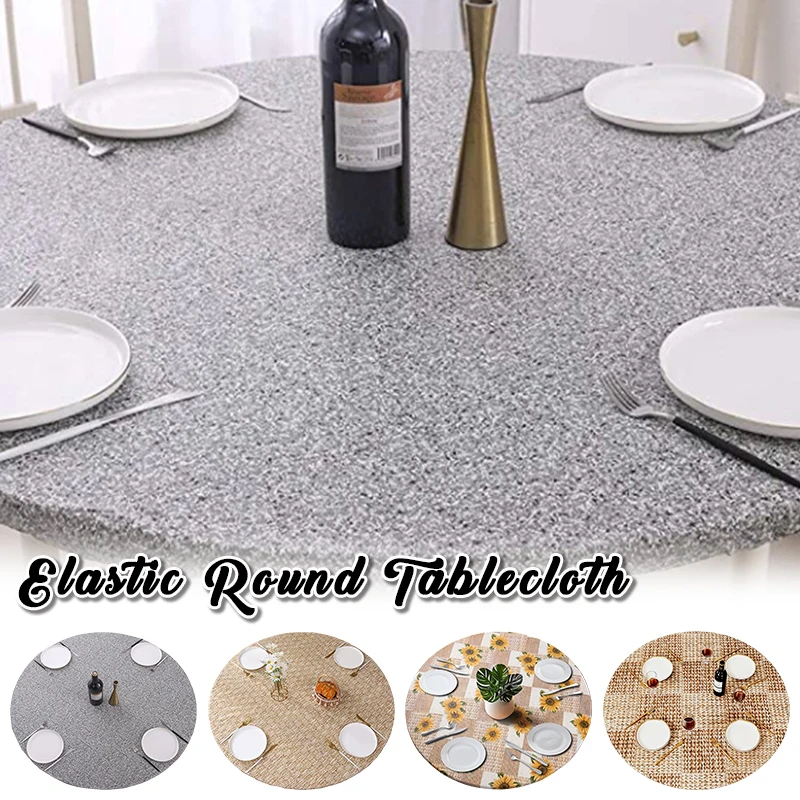 Round Tablecloth Elastic Fitted Table Cover Flannel Backed Wipeable Picnic Camping Indoor Outdoor 40-60 Inch 102-152cm