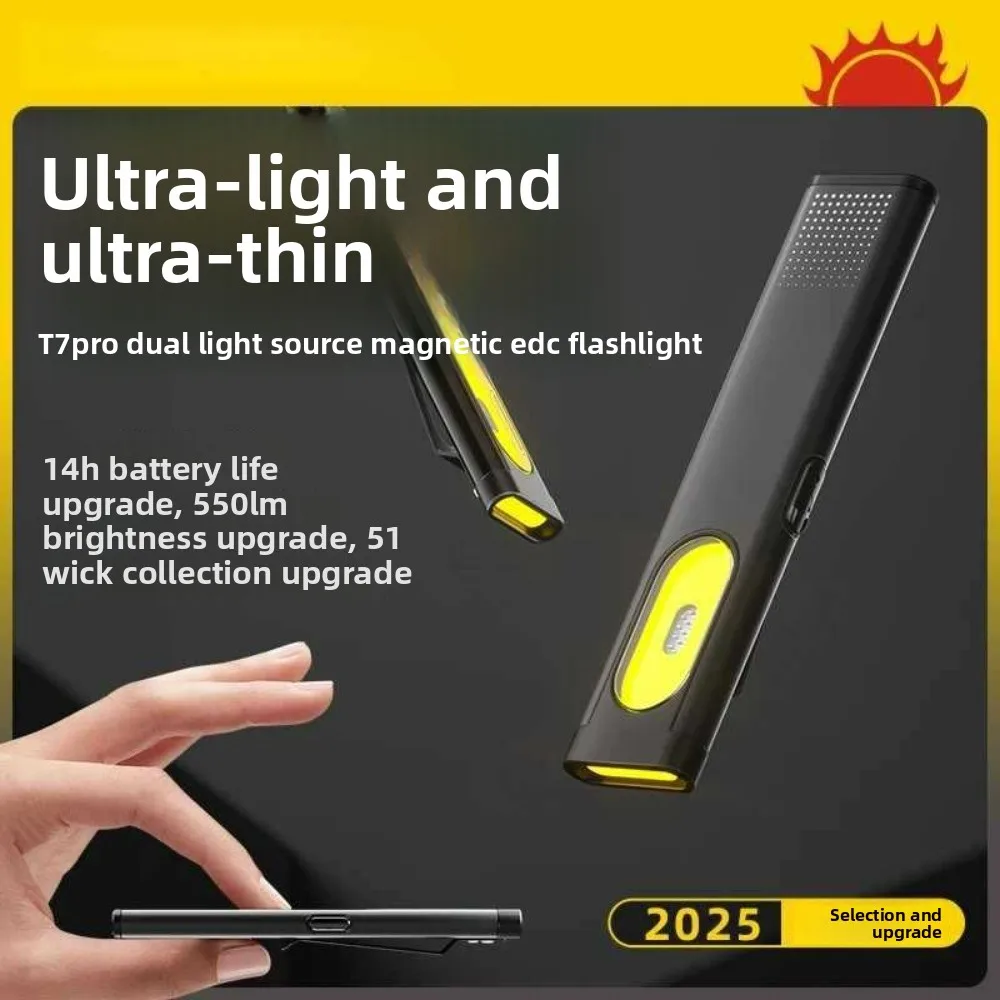 مصباح يدوي مغناطيسي للعمل COB - مصباح بمشبك قلم LED محمول رفيع للغاية وإضاءة خارجية صغيرة لإصلاح السيارات #1