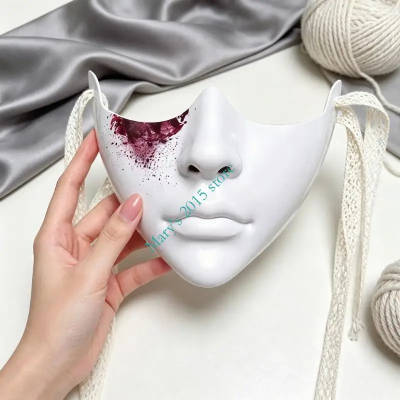 White Costume Face Mask with Tie Straps Half Face Cosplay Accessory for Halloween Party Styling Stage Display Themed Photos