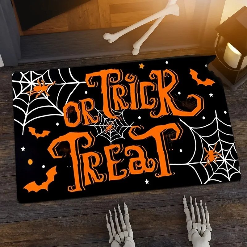 Trick Or Treat Doormat Halloween Spider Web Area Rugs Living Room Orange Slogan Carpet Holiday Decor Entrance Floor Mat