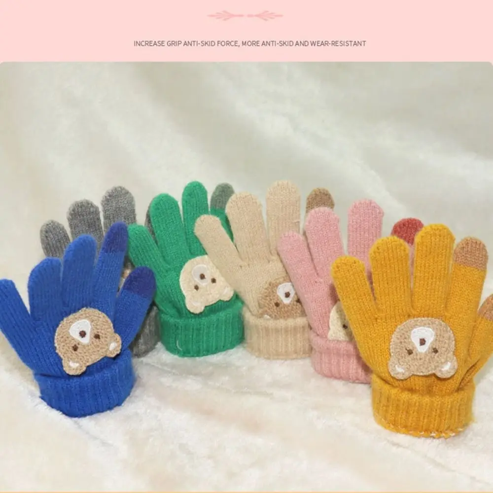 Cartoon 2-6 Year Old Gloves Crochet Hooks Bear Cold Proof Warm Mittens Windproof Full Finger Thermal Snow Gloves Autumn Winter