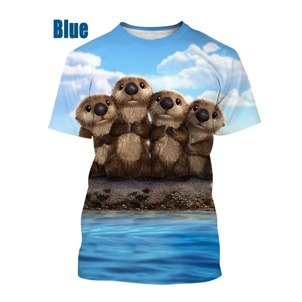 

2025 Cartoon Animal Otter 3d Print Men's and Women's Fun and Cute Fashion Crew Neck Top Children's Breathable Casual T-shirt
