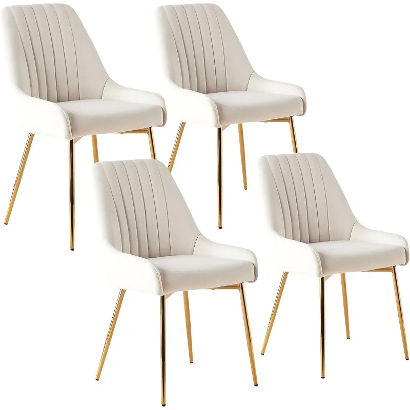 4 Pack White Modern Velvet Dining Chairs Set of 4,Upholstered with Gold Metal Legs,Armless Side Chairs