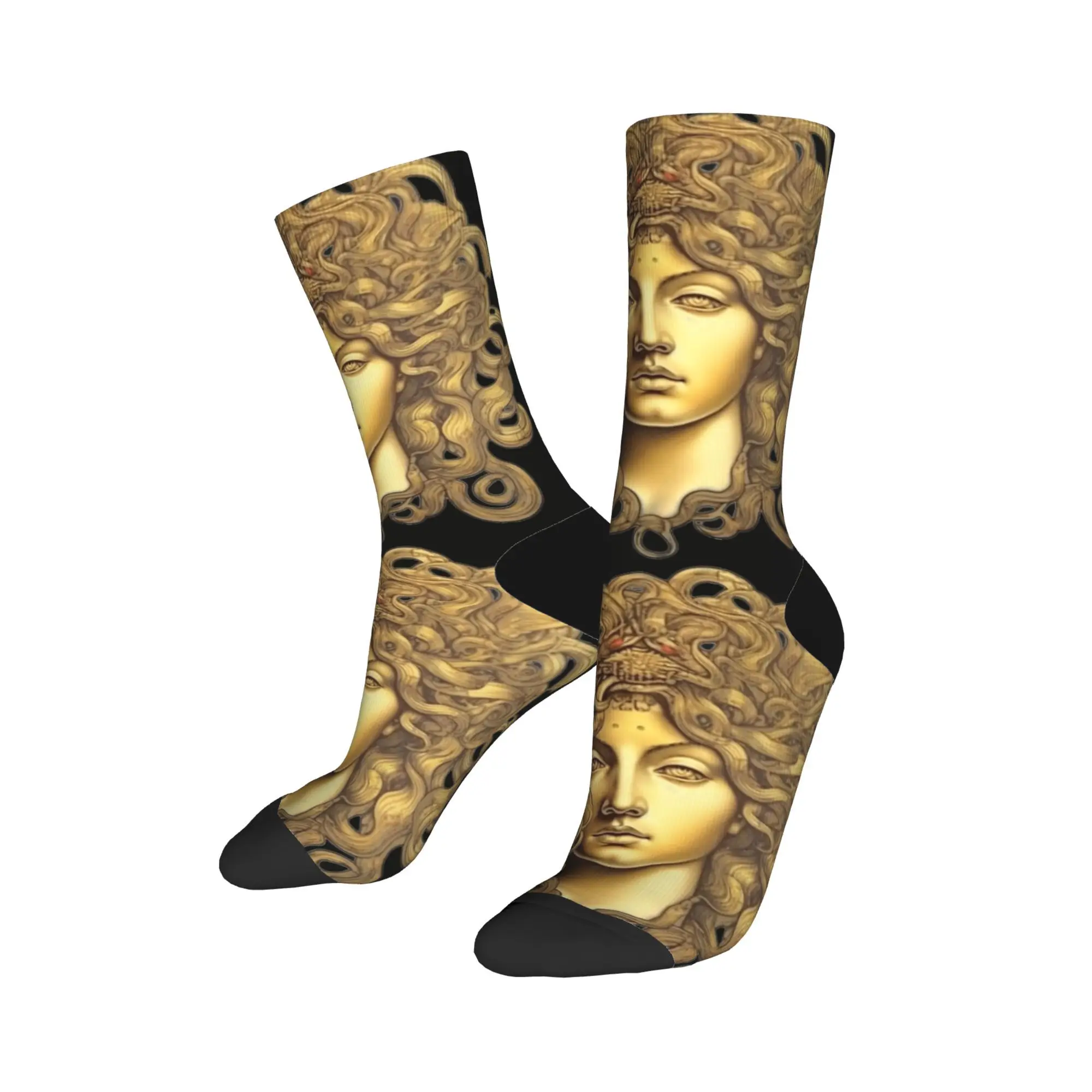 Chaussettes de basket-ball non ald unisexes, chaussettes Art Gold Medusa drôles, automne et hiver