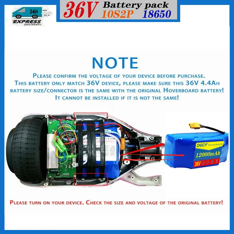 Pacchi batteria originali 36V 12Ah 10s 2p batteria ricaricabile agli ioni di litio per Scooter elettrico autobilanciato HoverBoard monocycle