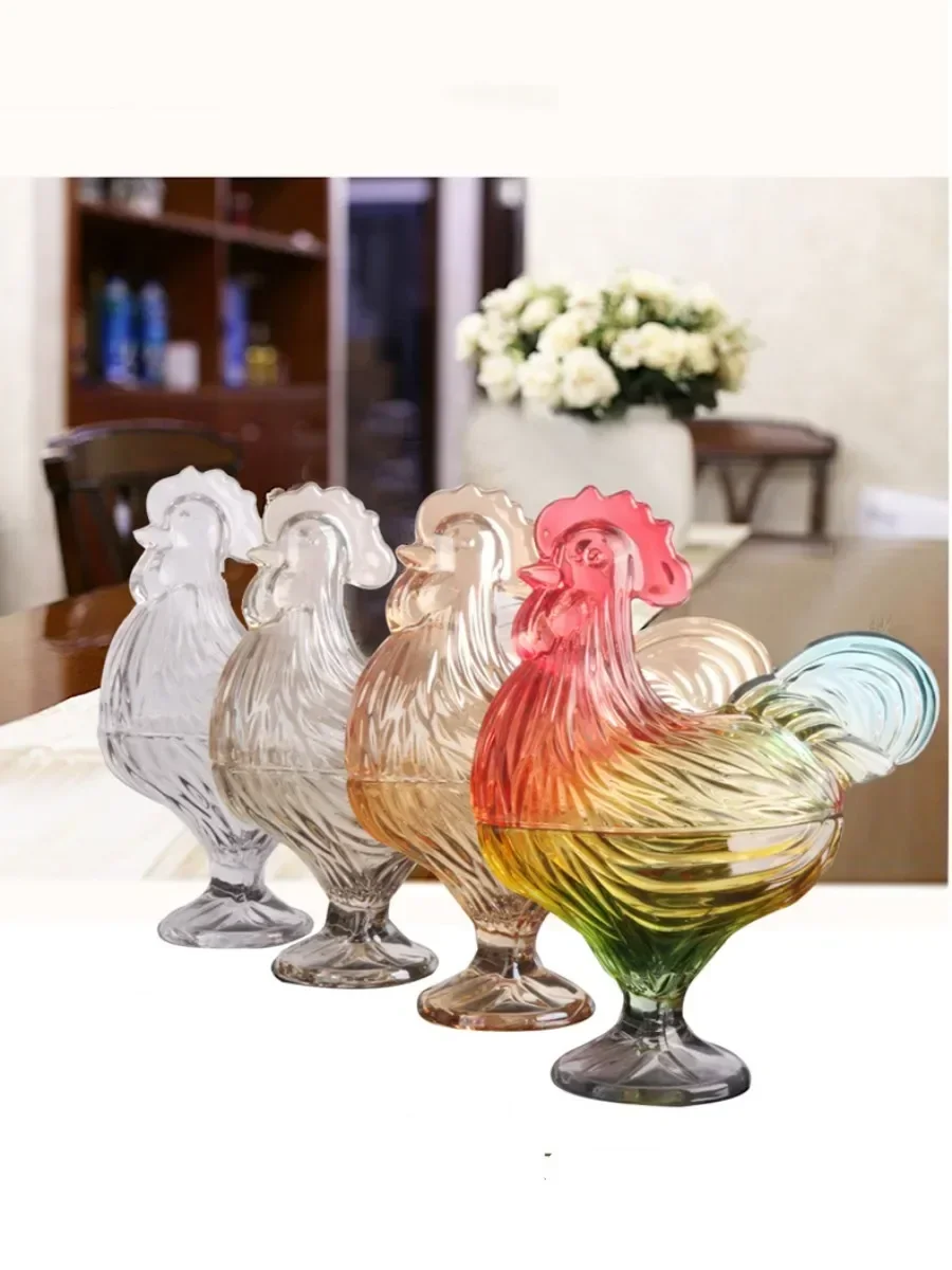 Hot selling Colorful Rooster Glass Sugar Bowl European-Style Storage Jar Dried Fruit Jar Candy Box Decorative Ornaments