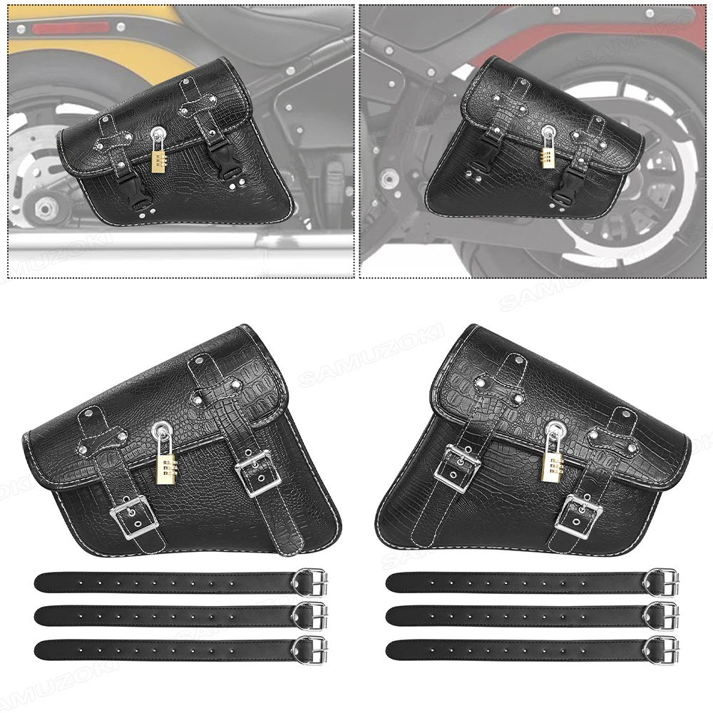 

For Harley Cruising Prince Motorcycle Saddle Bag - Luxury Buckle Storage Tool Pouch Side Hanging Luggage crocodile grain