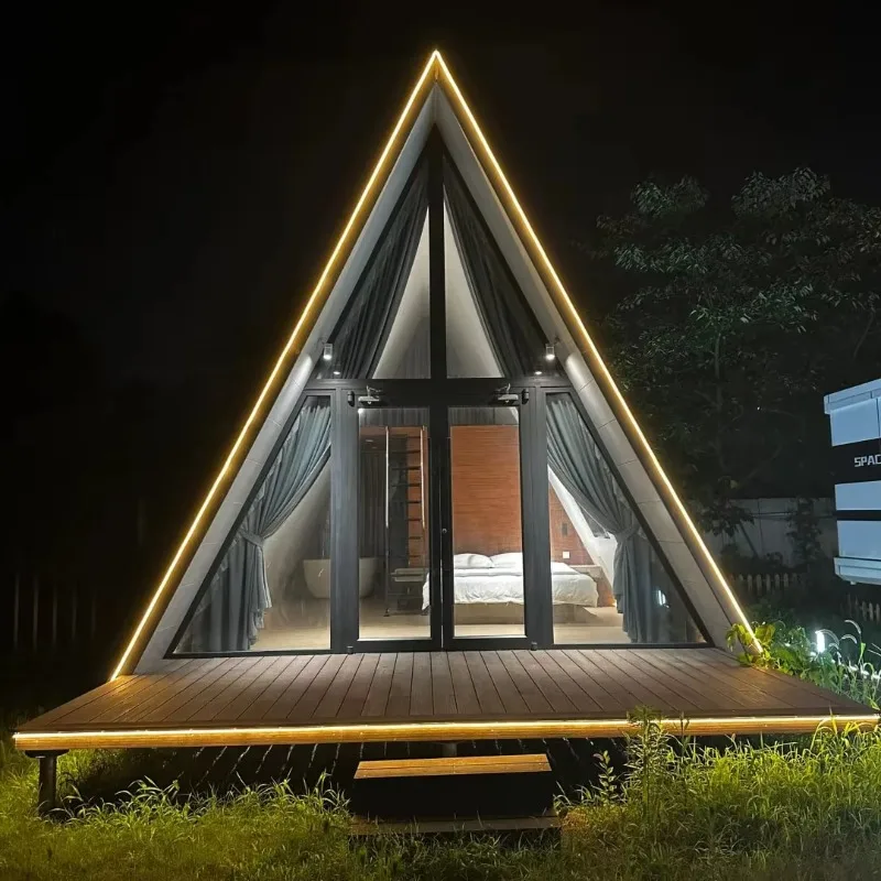 Triangle A Frame Prefab Tiny House Portable Cabin Wooden Villa Luxury Outdoor Living Home
