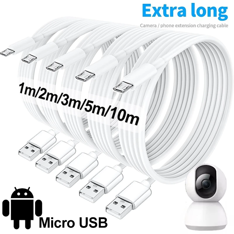 1m/3m/5m/10m Extra Long Micro USB Fast Charging Data Cable for Samsung Xiaomi Android Phone Camera Monitor Power Bank Data Cord