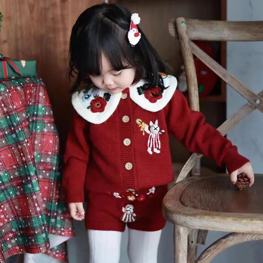 2026 New Autumn/Winter Versatile Girls cloth Double-sided Heavy Embroidered Knit Cardigan or Shorts with Rabbit and Little Panda