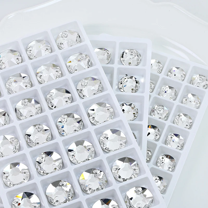 Round Rivoil Strass Sew On Rhinestones Flat Back Glass Crystal Sewing Accessories Applique Stones For Needlework Clothes Dress