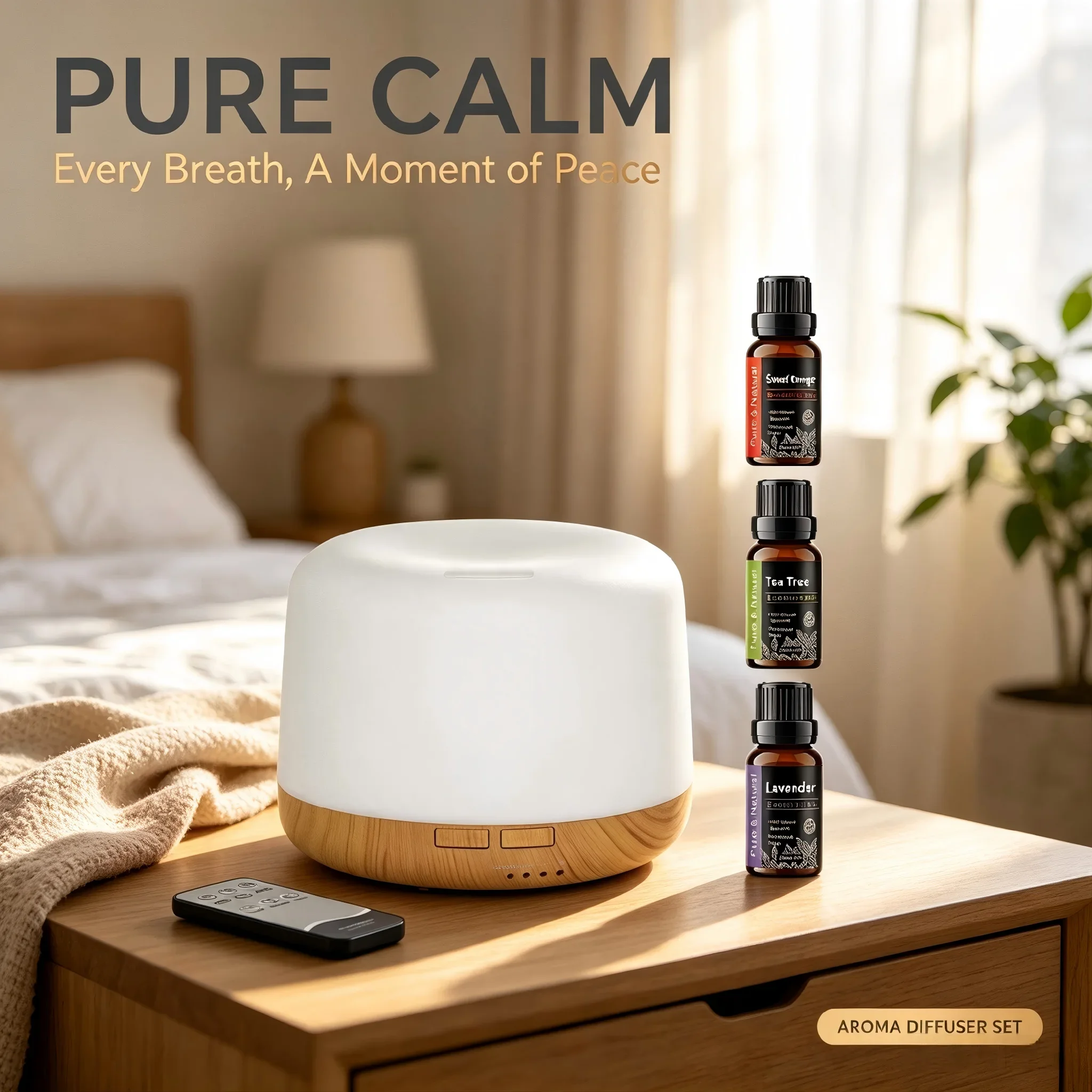500ML Wood Grain Mini Humidifier & Essential Oil Aroma Diffuser, USB Colorful Night Light, Cozy Desk Decor for Bedroom Office, Aesthetic Gift