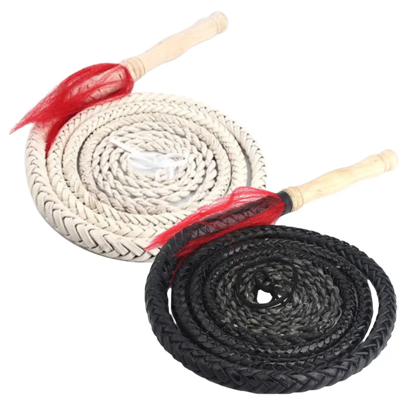 Kung Fu Whip Martial Art Wushu Whip Cowhide Fitness Whips Shepherd Sounded Whip Wood Handle for Outdoor Physical Exercise Toys