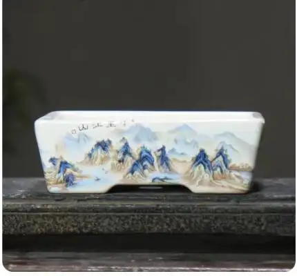 6 Size Chinese Rectangular Hand-Painted Succulent Flower Pot Ceramic Bonsai Pot Household Desktop Decorative Flower Pot