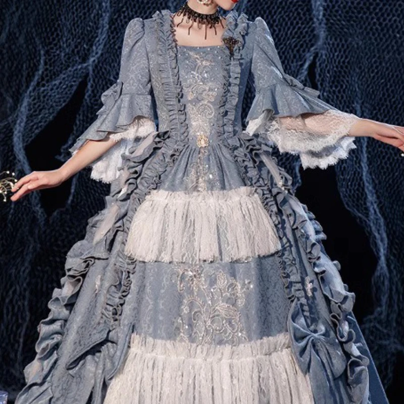 Sky Blue French Print Luxury European Court Clothing Queen Mary Photo Studio Annual Performance Dress Vestidos De Fiesta De Lujo