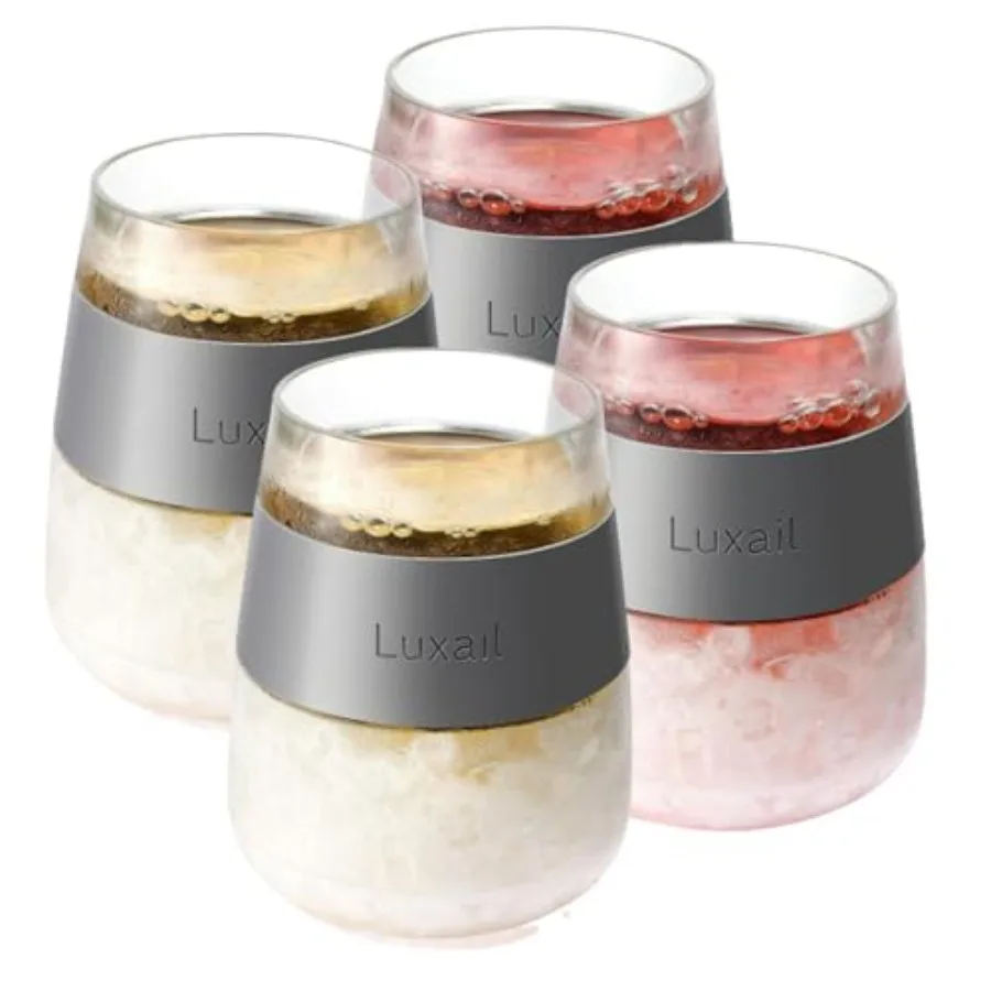 

Wine Glasses, Plastic Wine Glasses Set of 4, Wine Gifts, Double Wall Insulated Freezer Tumbler, Steml Freezer cups for Red and